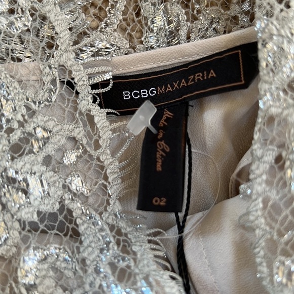 New! BCBGMaxazaria SZ 2, grey silver metallic over slip Lynette dress. - Picture 10 of 14